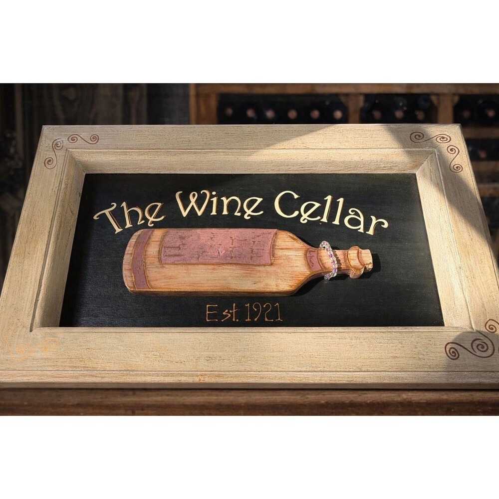 Wine Cellar Decorative Wooden Wall Plaque, Framed, 3D Effect, Bar Kitchen Decor